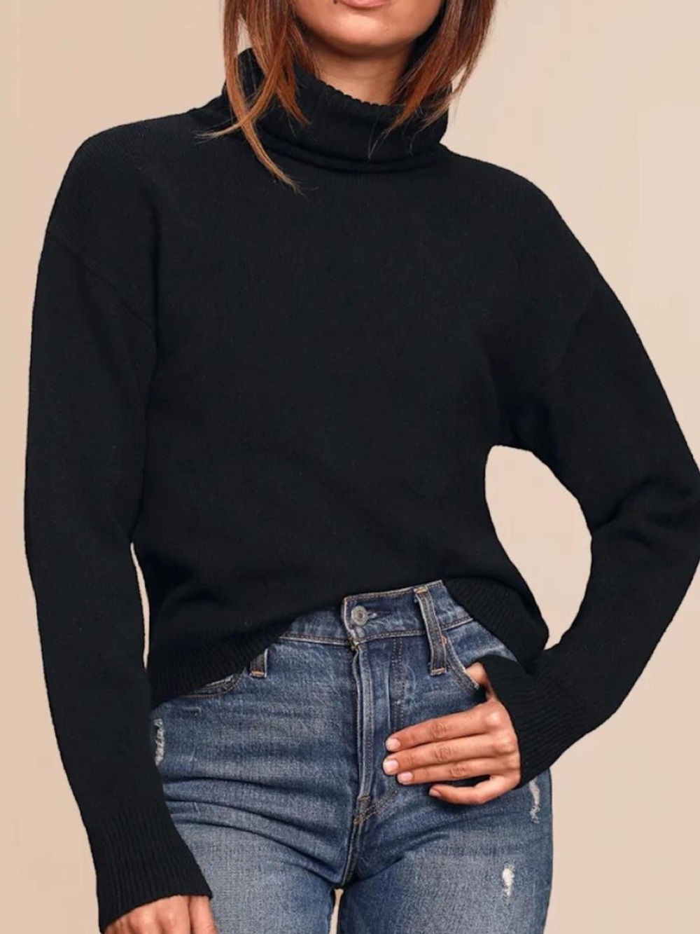 Lulu's Black Cozy Knit Turtleneck Sweater